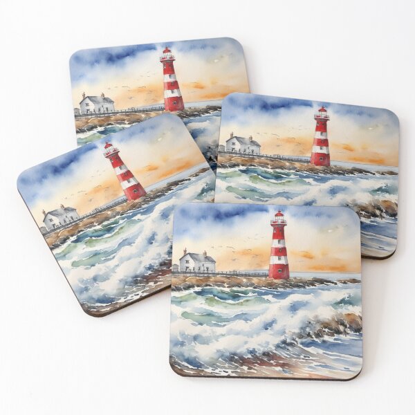 Item preview, Ocean Lighthouse Stormy Waves Watercolor Painting designed and sold by UmSkelig834.