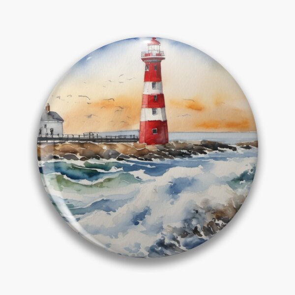 Item preview, Ocean Lighthouse Stormy Waves Watercolor Painting designed and sold by UmSkelig834.