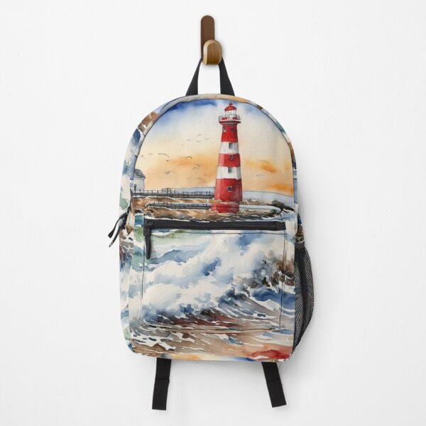 Item preview, Ocean Lighthouse Stormy Waves Watercolor Painting designed and sold by UmSkelig834.