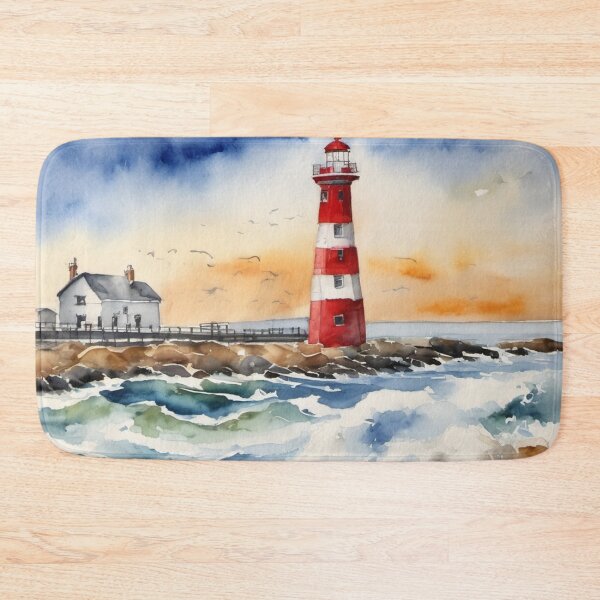 Item preview, Ocean Lighthouse Stormy Waves Watercolor Painting designed and sold by UmSkelig834.