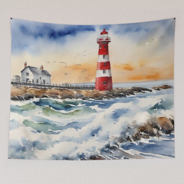 Item preview, Ocean Lighthouse Stormy Waves Watercolor Painting designed and sold by UmSkelig834.