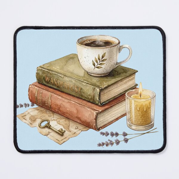 Item preview, Cozy Dark Academia Books with Coffee Candle and Vintage Key designed and sold by sanorastyle.