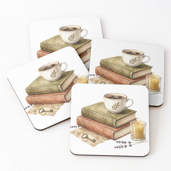 Item preview, Cozy Dark Academia Books with Coffee Candle and Vintage Key designed and sold by sanorastyle.