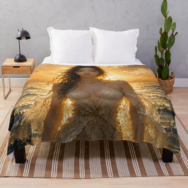 Item preview, Golden Sea Goddess at Sunset | Ocean Fantasy Portrait Wall Art designed and sold by ManJiangHong.
