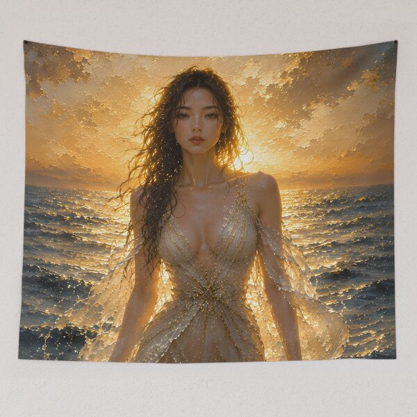 Item preview, Golden Sea Goddess at Sunset | Ocean Fantasy Portrait Wall Art designed and sold by ManJiangHong.