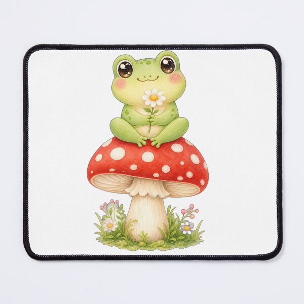 Item preview, Cute frog on a fly agaric mushroom with flower designed and sold by puredevn.