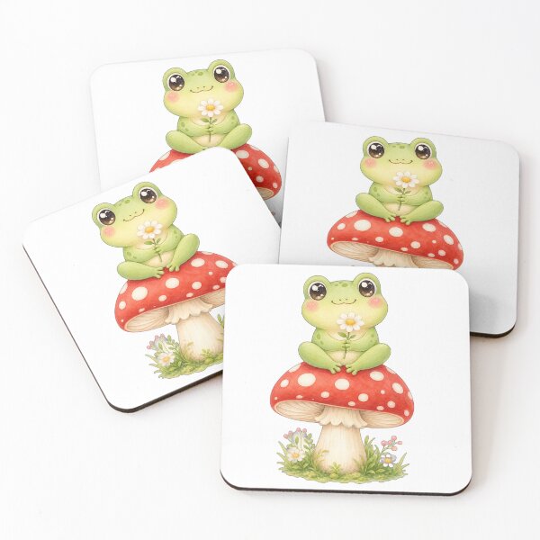 Item preview, Cute frog on a fly agaric mushroom with flower designed and sold by puredevn.