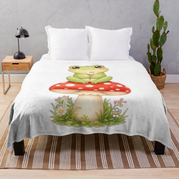 Item preview, Cute frog on a fly agaric mushroom with flower designed and sold by puredevn.