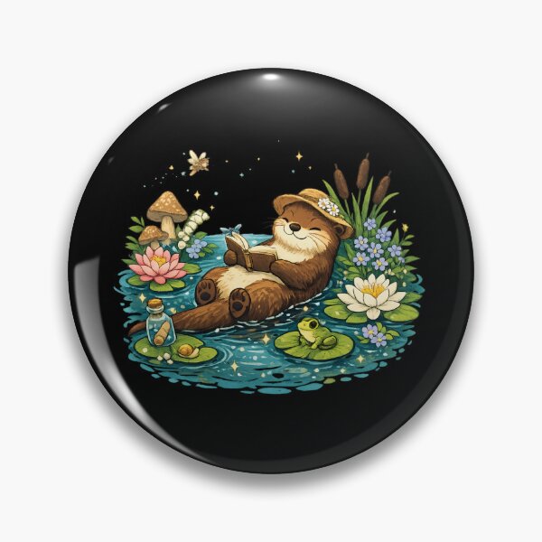 Item preview, Cozy Reading Otter in Lily Pond - Cute Cottagecore designed and sold by SidTastic .