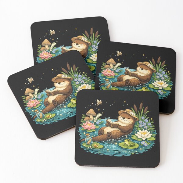 Item preview, Cozy Reading Otter in Lily Pond - Cute Cottagecore designed and sold by SidTastic .