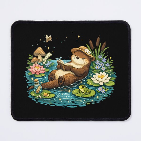 Item preview, Cozy Reading Otter in Lily Pond - Cute Cottagecore designed and sold by SidTastic .