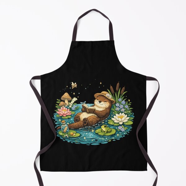 Item preview, Cozy Reading Otter in Lily Pond - Cute Cottagecore designed and sold by SidTastic .