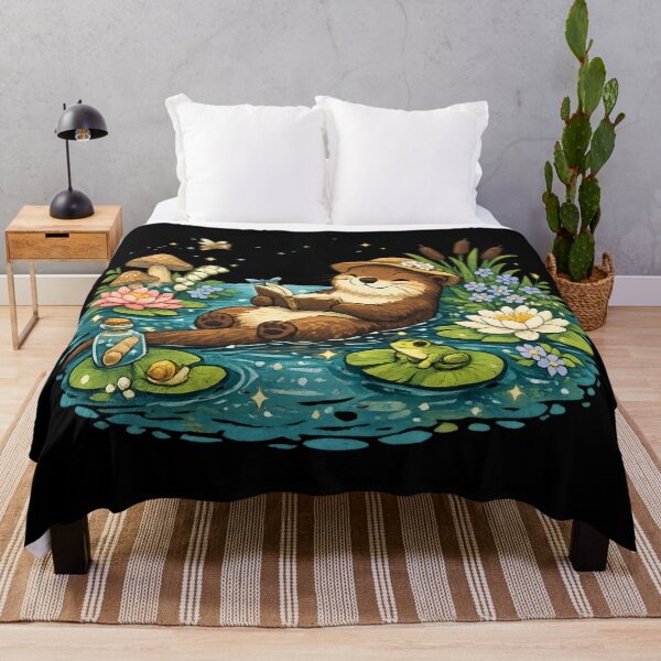 Item preview, Cozy Reading Otter in Lily Pond - Cute Cottagecore designed and sold by SidTastic .