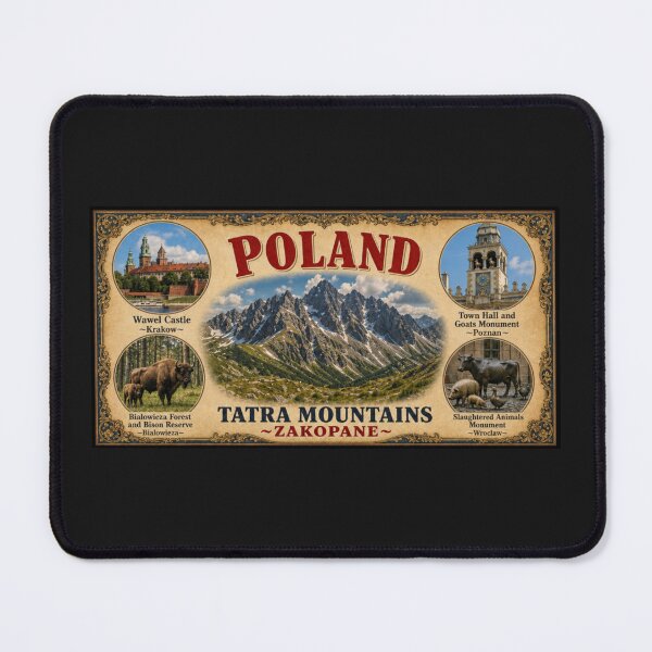 Item preview, POLAND TRAVEL POSTER W/ ICONIC LANDMARKS~ WAWEL CASTLE, CLOCKTOWER WITH GOATS, FOREST AND BISON RESERVE, SLAUGHTERED ANIMALS MONUMENT, TATRA MOUNTAINS~ designed and sold by V3GFX.