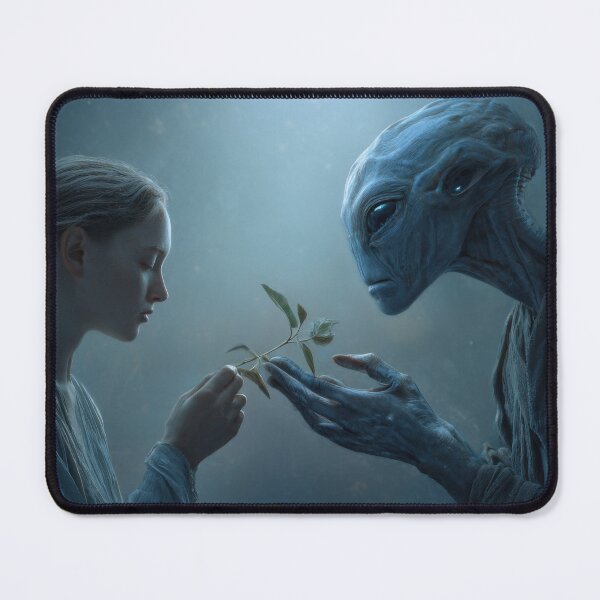 Item preview, Girl and Blue Alien Sharing a Green Branch designed and sold by Shannon Hilson.