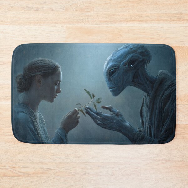 Item preview, Girl and Blue Alien Sharing a Green Branch designed and sold by Shannon Hilson.