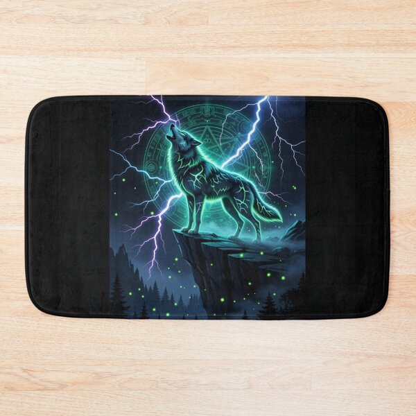 Item preview, Neon Thunder Wolf – Glowing Mystic Wolf Under Lightning Fantasy Art designed and sold by DervoTeck2767.