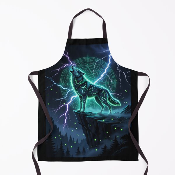 Item preview, Neon Thunder Wolf – Glowing Mystic Wolf Under Lightning Fantasy Art designed and sold by DervoTeck2767.