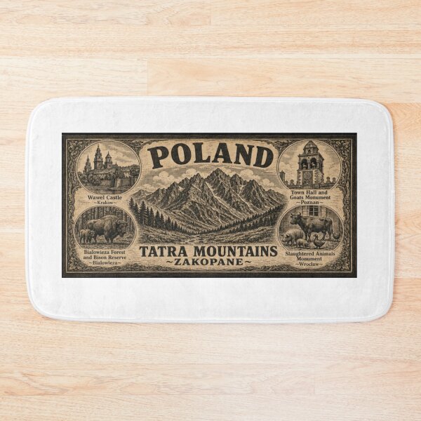 Item preview, POLAND TRAVEL POSTER II ~ VINTAGE LOOK~ W/ ICONIC LANDMARKS~ WAWEL CASTLE, CLOCKTOWER WITH GOATS, FOREST AND BISON RESERVE, SLAUGHTERED ANIMALS MONUMENT, TATRA MOUNTAINS~ designed and sold by V3GFX.