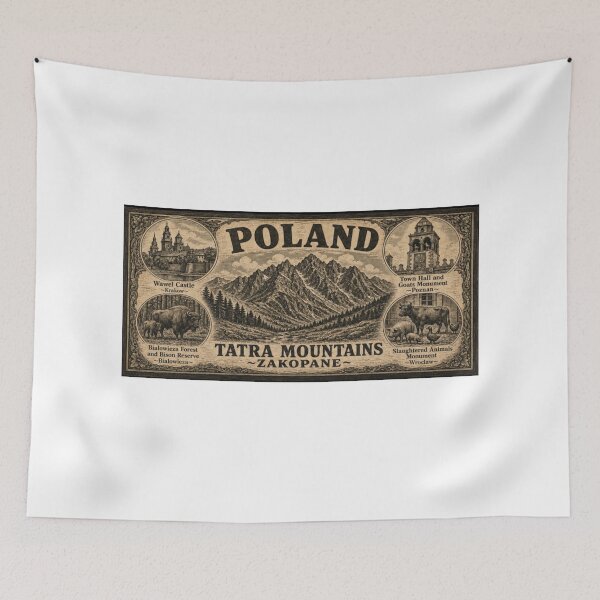 Item preview, POLAND TRAVEL POSTER II ~ VINTAGE LOOK~ W/ ICONIC LANDMARKS~ WAWEL CASTLE, CLOCKTOWER WITH GOATS, FOREST AND BISON RESERVE, SLAUGHTERED ANIMALS MONUMENT, TATRA MOUNTAINS~ designed and sold by V3GFX.