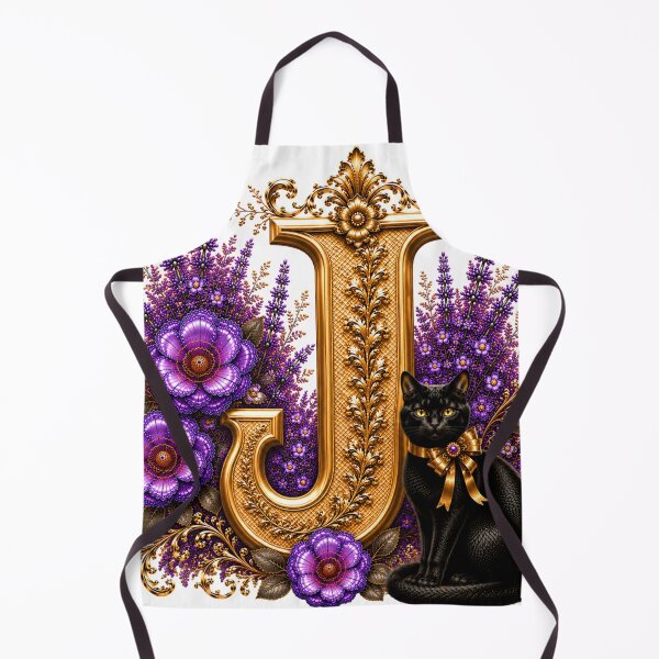 Item preview, Floral Letter J with Black Cat | Lavender Botanical Monogram | Elegant Gold Initial Design designed and sold by MoodLay.