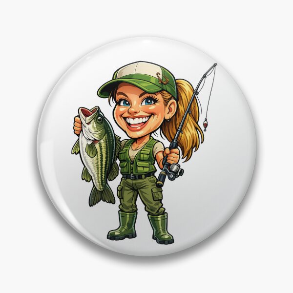 Item preview, Funny Female Fisherman Cartoon designed and sold by AlexLineArt.