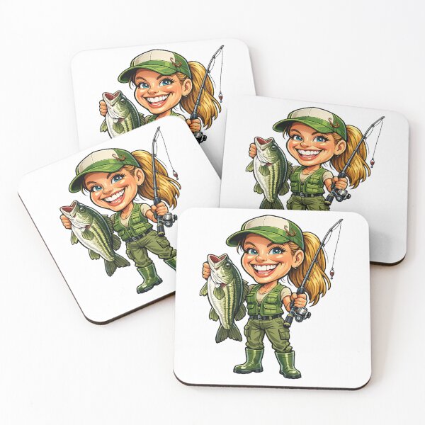 Item preview, Funny Female Fisherman Cartoon designed and sold by AlexLineArt.