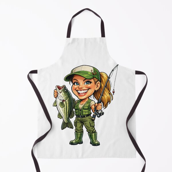 Item preview, Funny Female Fisherman Cartoon designed and sold by AlexLineArt.
