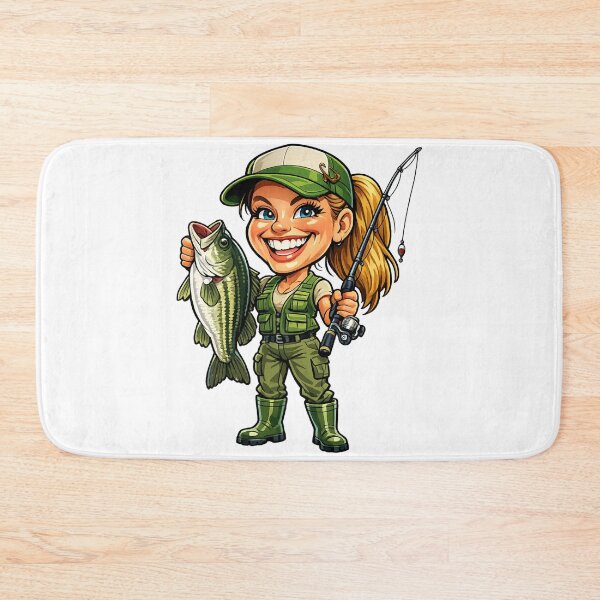 Item preview, Funny Female Fisherman Cartoon designed and sold by AlexLineArt.