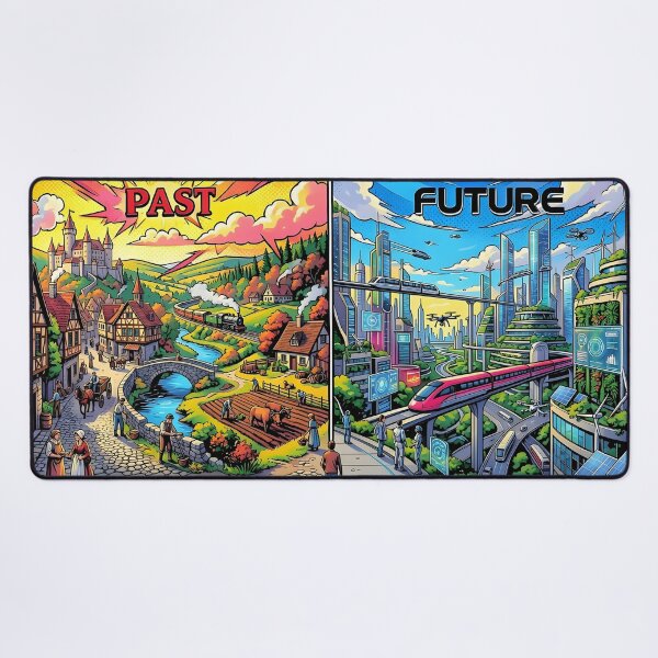 Item preview, Past vs Future Pop Art Retro Futuristic Split Scene designed and sold by Daniela`s shop.