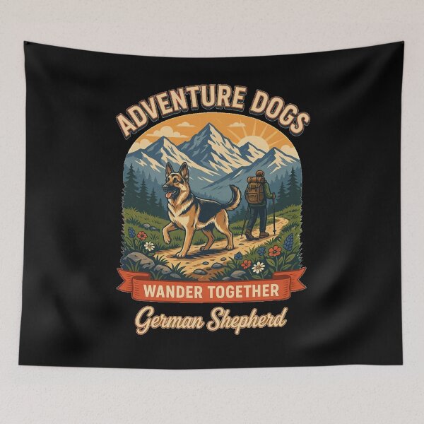 Item preview, Adventure Dogs – Wander Together | German Shepherd Vintage Hiking designed and sold by No Excuses Supply.