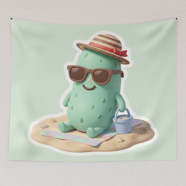 Item preview, Cute Beach Pickle Shirt | Kawaii Summer Pickle Lover Gift | Funny Vacation Cartoon | Pseudo 3D Beach Aesthetic Sticker designed and sold by Basma Designs | Funny Shirts, Stickers & Mugs.