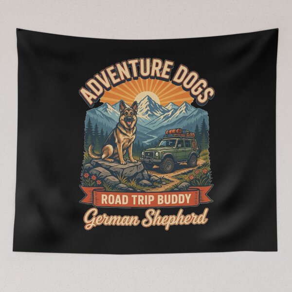 Item preview, Adventure Dogs – Road Trip Buddy | German Shepherd Vintage Off-Road Camping designed and sold by No Excuses Supply.