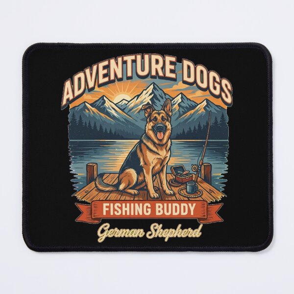 Item preview, Adventure Dogs – Fishing Buddy | German Shepherd Vintage Fishing designed and sold by No Excuses Supply.
