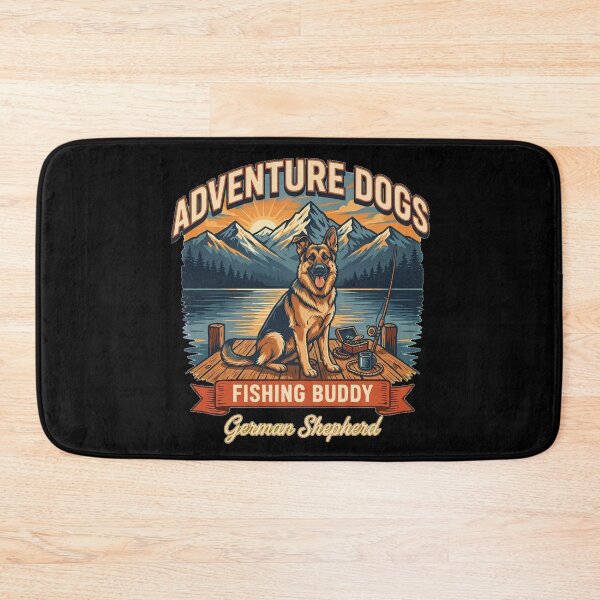 Item preview, Adventure Dogs – Fishing Buddy | German Shepherd Vintage Fishing designed and sold by No Excuses Supply.
