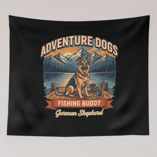 Item preview, Adventure Dogs – Fishing Buddy | German Shepherd Vintage Fishing designed and sold by No Excuses Supply.