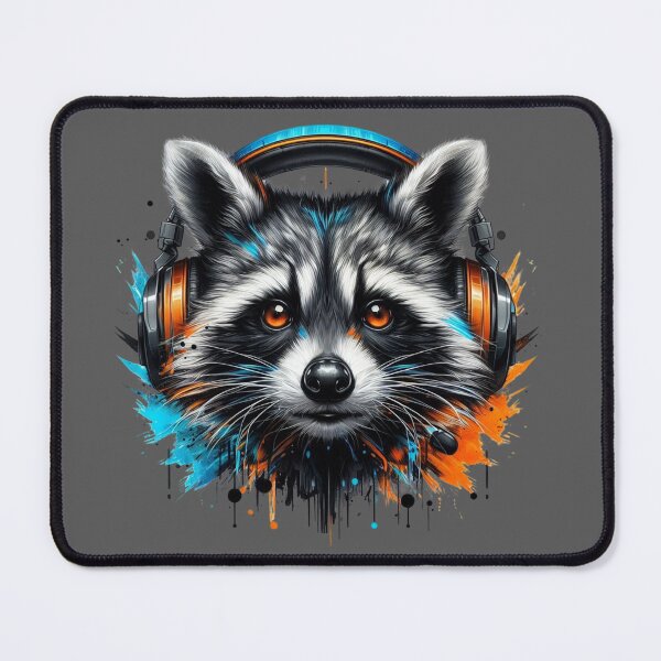 Item preview, Gaming Raccoon Art, Cyber Raccoon With RGB Headset, Cute Gamer Animal, Neon Streetwear Design designed and sold by gkhanco.