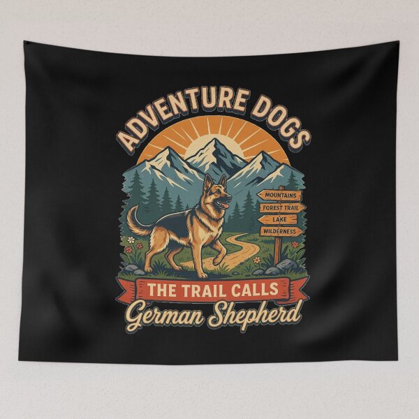 Item preview, Adventure Dogs – The Trail Calls | German Shepherd Vintage Hiking designed and sold by No Excuses Supply.