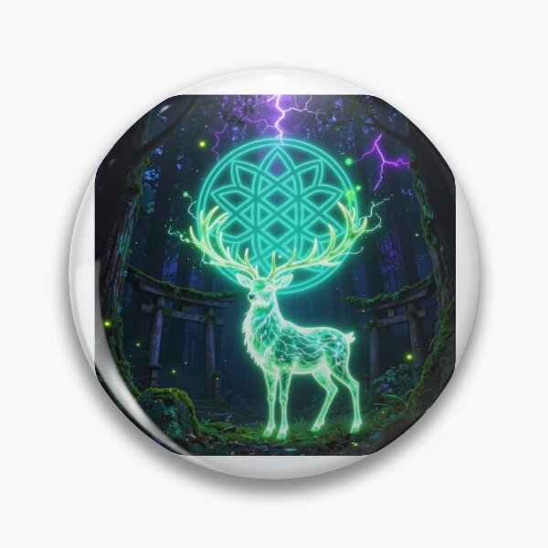 Item preview, Mystic Neon Stag – Sacred Forest Spirit with Glowing Geometric Symbol designed and sold by DervoTeck2767.