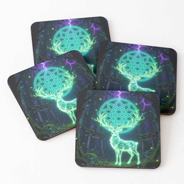 Item preview, Mystic Neon Stag – Sacred Forest Spirit with Glowing Geometric Symbol designed and sold by DervoTeck2767.