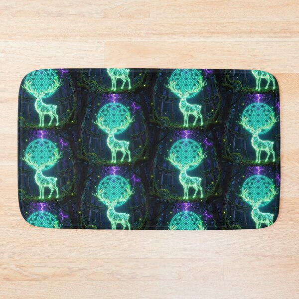 Item preview, Mystic Neon Stag – Sacred Forest Spirit with Glowing Geometric Symbol designed and sold by DervoTeck2767.