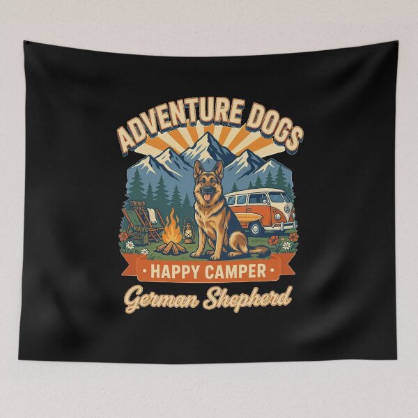 Item preview, Adventure Dogs – Happy Camper | German Sherperd Vintage Camping designed and sold by No Excuses Supply.