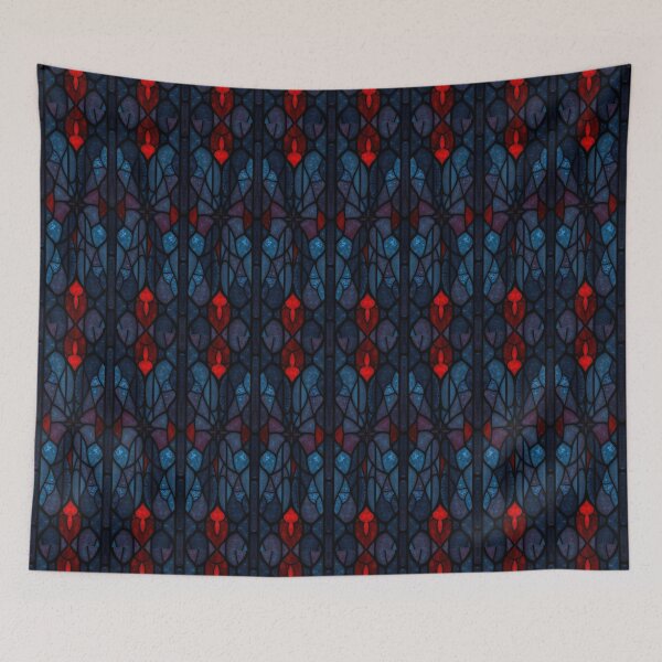 Item preview, Blue Red Stained Glass Pattern | Gothic Geometric Seamless Mosaic Design designed and sold by Sachie's Studio.