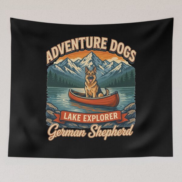 Item preview, Adventure Dogs – Lake Explorer | German Shepherd Vintage Canoe Camping designed and sold by No Excuses Supply.
