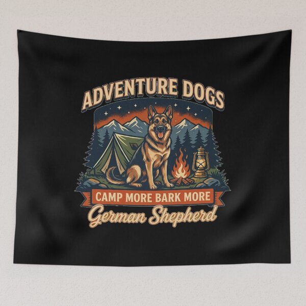 Item preview, Adventure Dogs – Camp More Bark More | German Shepherd Vintage Camping designed and sold by No Excuses Supply.