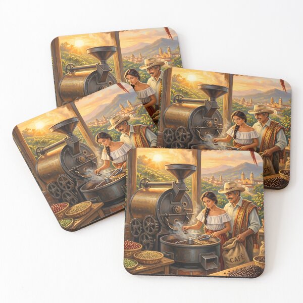 Item preview, Vintage Coffee Roaster Couple – Romantic Caribbean Coffee Art – Anniversary Gift for Coffee Lovers designed and sold by QuietWallStudio.