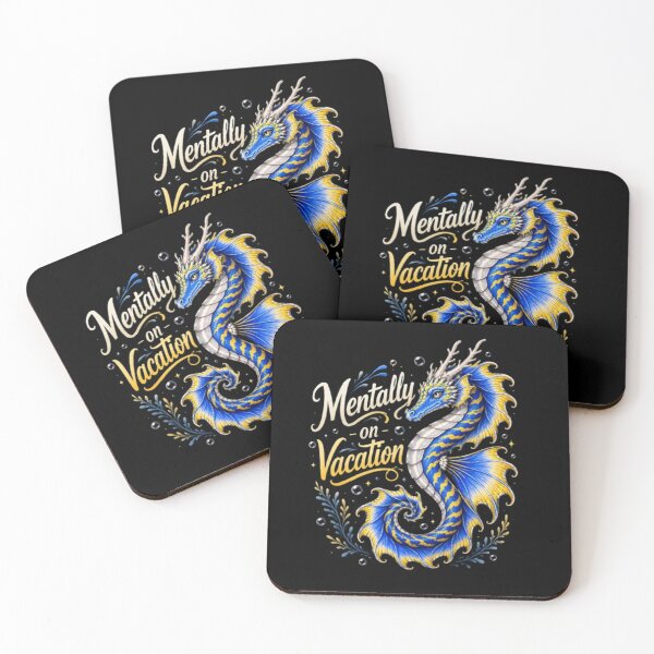 Item preview, Mentally On Vacation Sea Dragon - Blue Gold Fantasy Art designed and sold by EMBERFLOWARTWORKS.