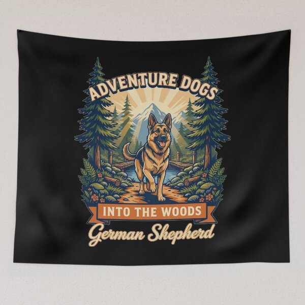 Item preview, Adventure Dogs – Into the Woods | German Shepherd Hiking Vintage Outdoor designed and sold by No Excuses Supply.