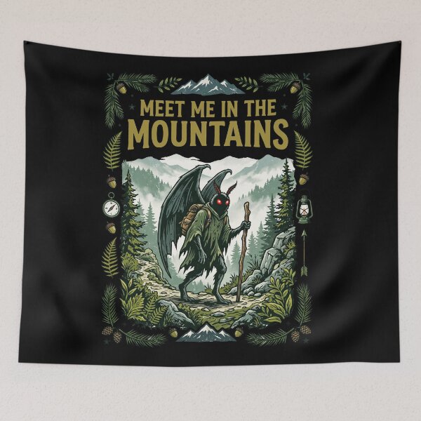 Item preview, Meet Me In The Mountains Cryptid Mothman Hiking designed and sold by TeeARTHY.