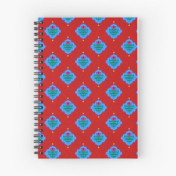 Item preview, Tiled Jaipur floral motif with red flower and blue border and seamless repeating pattern  designed and sold by PCaleDesigns.